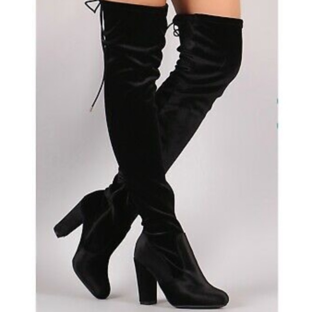 Bamboo Hilltop Black Suede Over the Knee Boots